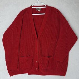 VTG Forenza Sweater Size LG Red 80s Comfort Heavy Pockets Oversized Baggy *Read*